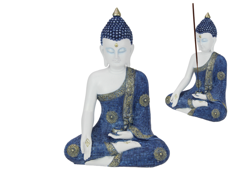 31cm Blue Rulai Buddha with Lattice Finish