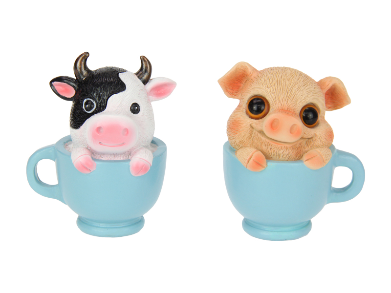 8cm Cow & Pig in Cup 2 Asstd