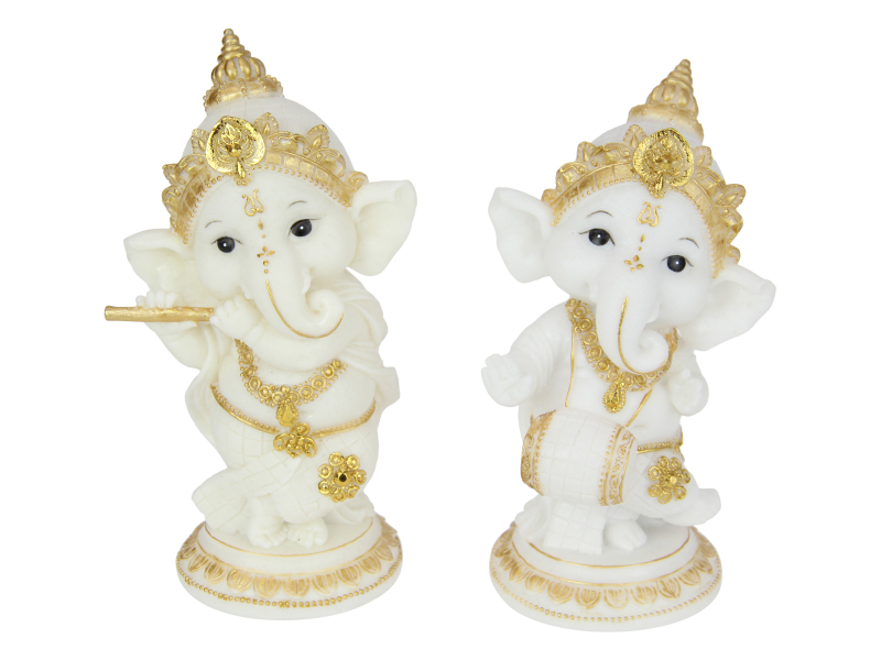 16cm Standing Ganesh with White Gold Finish