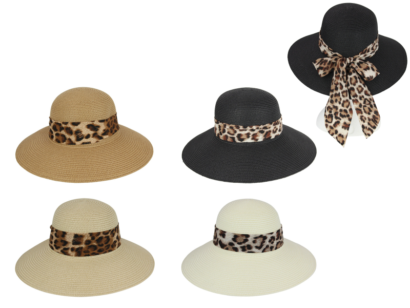 37cm Fashion Hat with Leopard Print Bow 4 Asstd