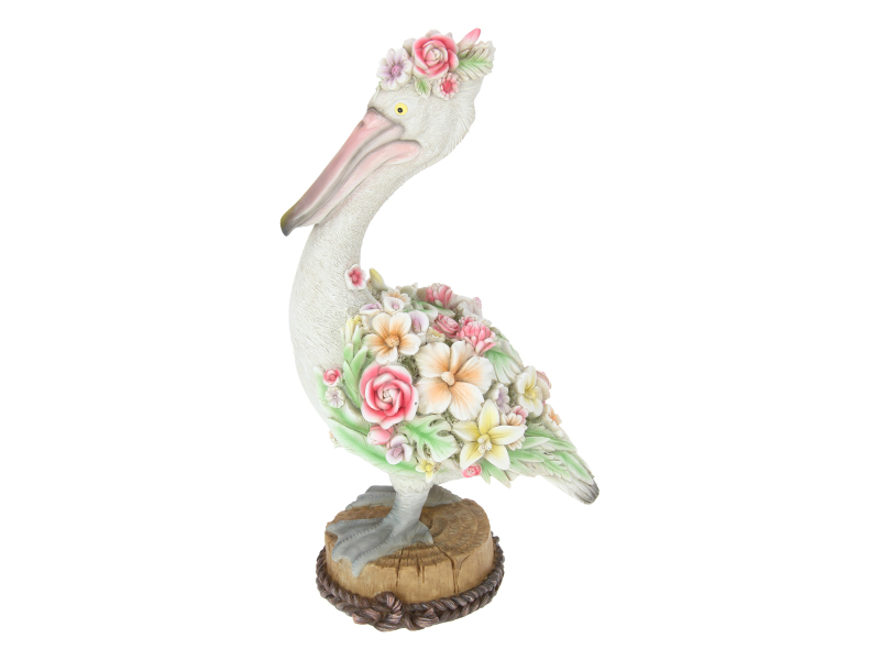 40cm Pelican with Floral Design on Log