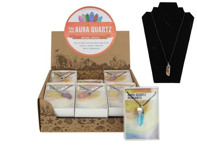 Aura Quartz Pendants with Silver Finish (12=Free Display)