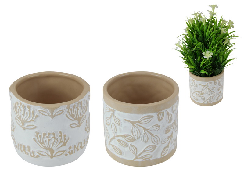 10cm Ceramic Leaf Pot Natural Tones 2 Asstd