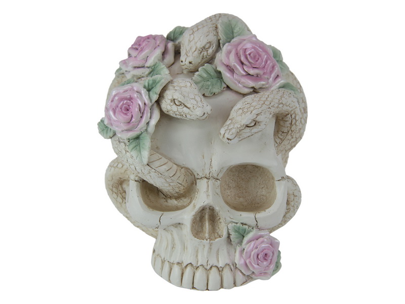 15cm White Rose Skull with Serpents