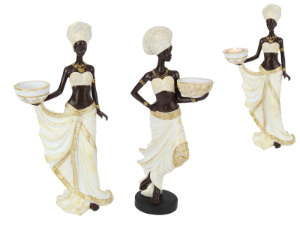 33cm Standing African Lady with Tealight 2 Asstd