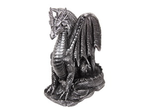 45cm Guarding Dragon in Antique Silver