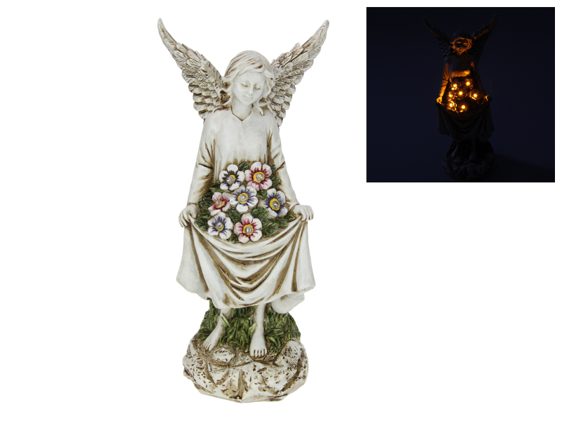 30cm Standing Angel with Solar Flowers
