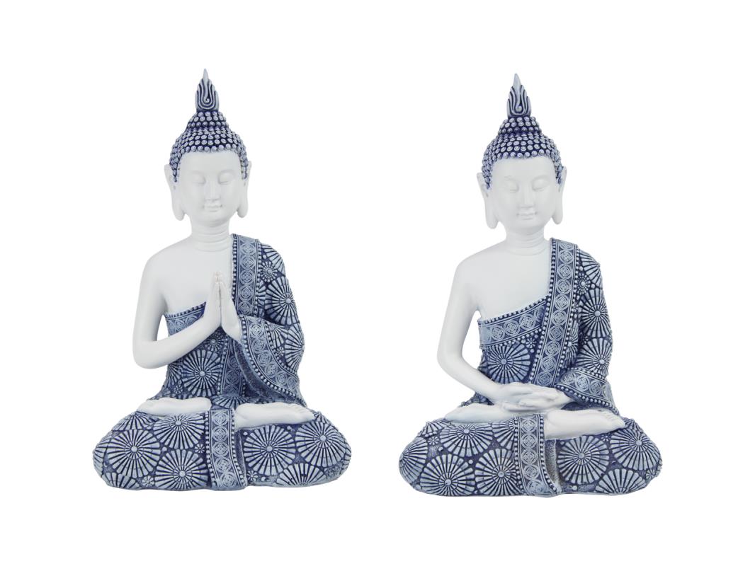 23cm Rulai Buddha In Blue & White Robe 2 Asstd