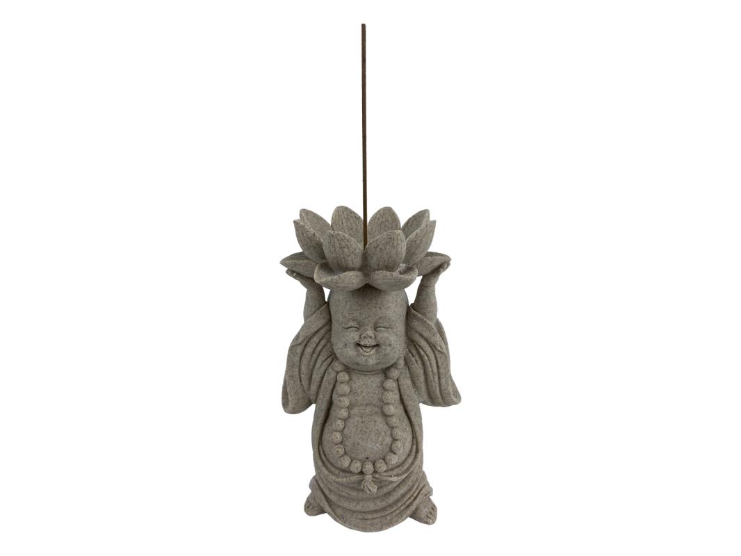 18cm Happy Buddha Monk Tealight Holder in Natural Finish