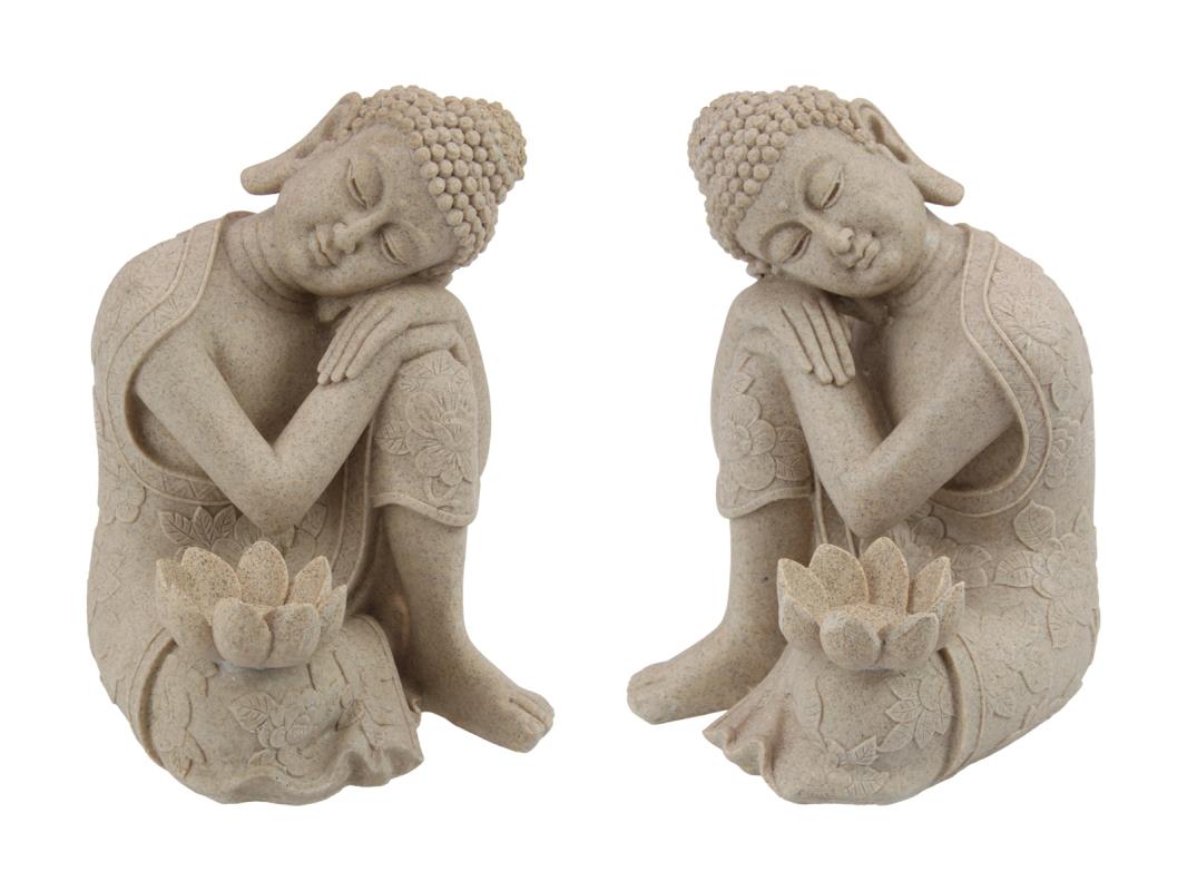 23cm Sitting Rulai Buddha with Lotus Tealight Holder 2 Asstd