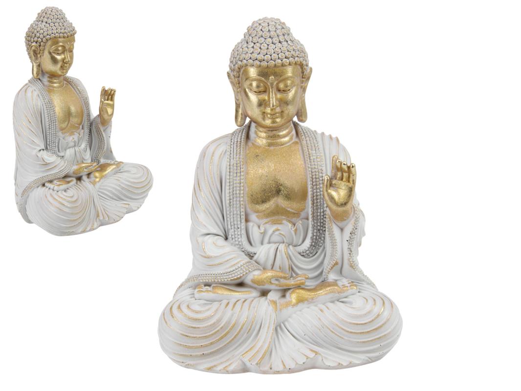 21cm Sitting Rulai Buddha in White & Gold