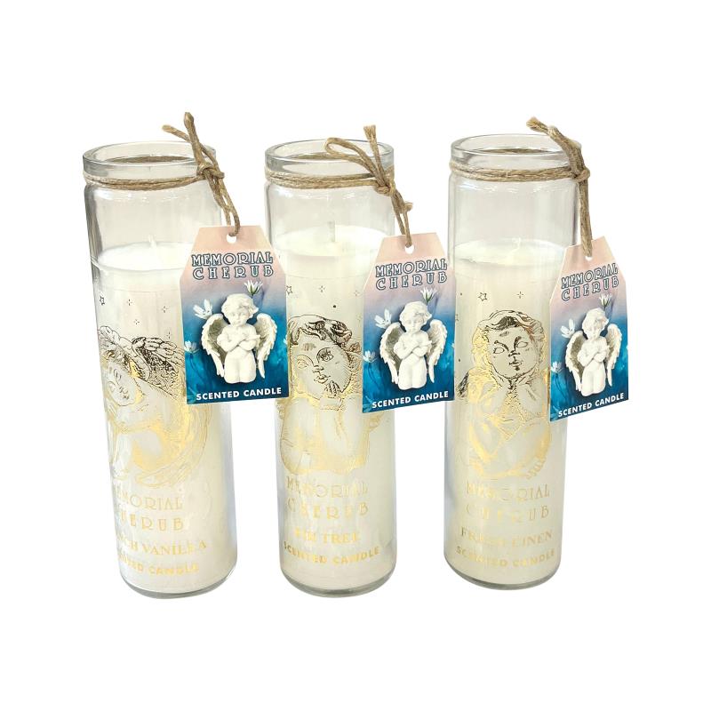 21cm Pillar Candle with Memorial Cherub Design