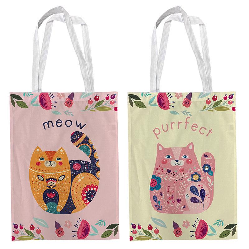 34x47cm Tote Bag with Boho Cat Design 2 Asstd