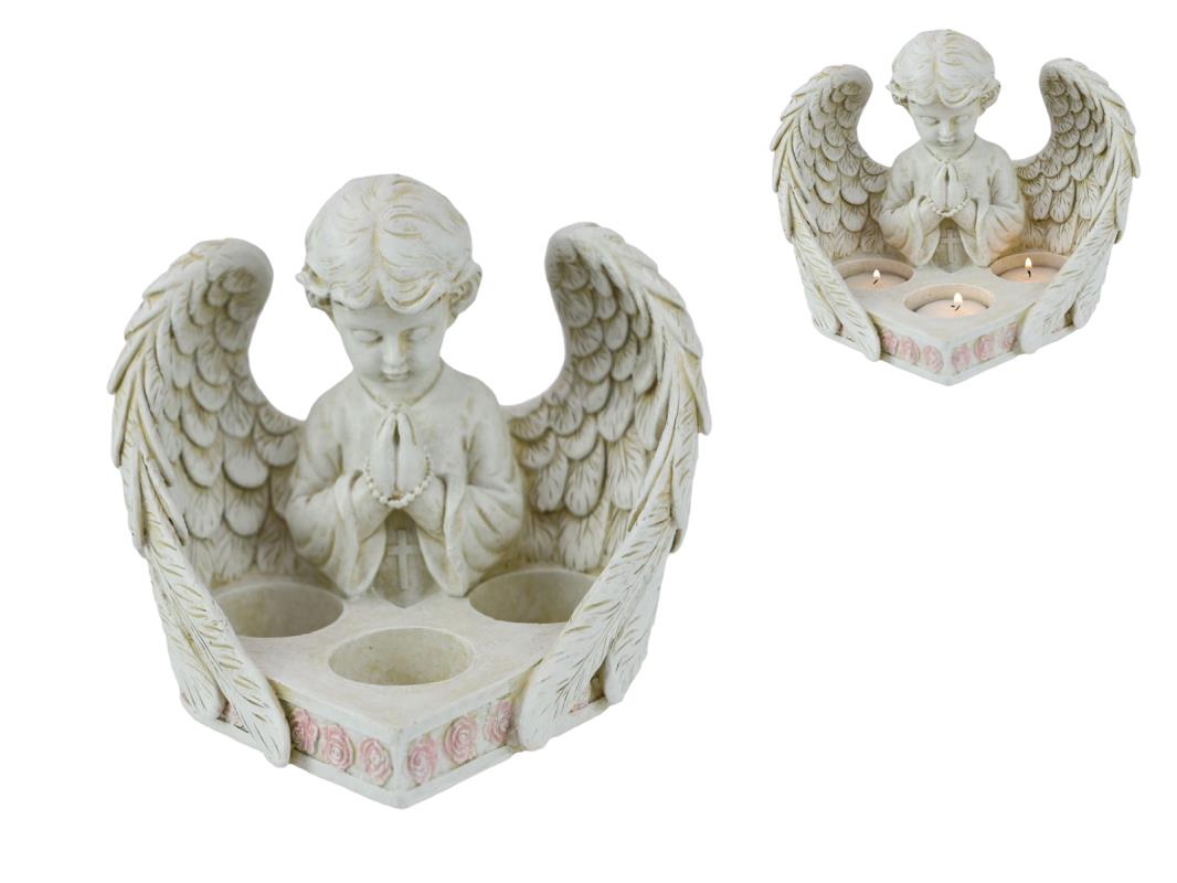 15cm Memorial Cherub with Triple Tealight Holder