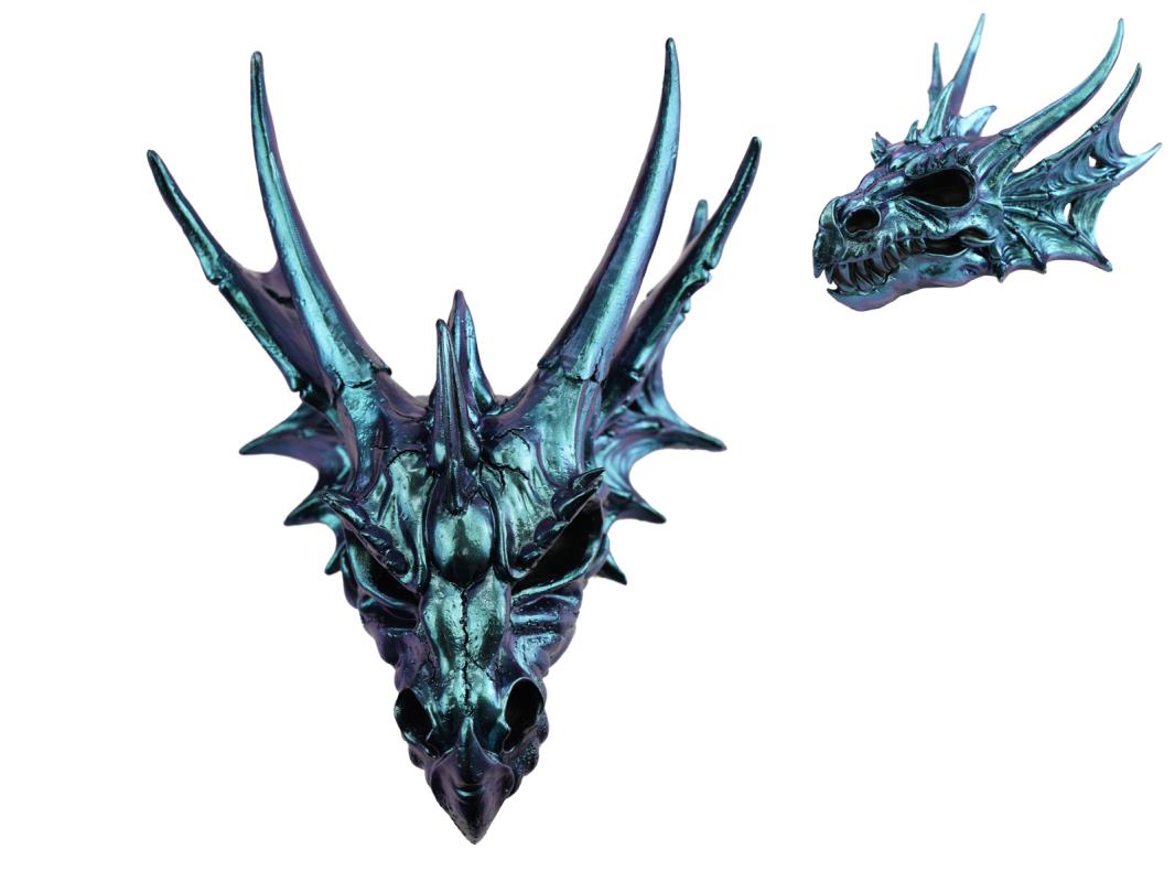 25cm Blue Iridescent Dragon Skull