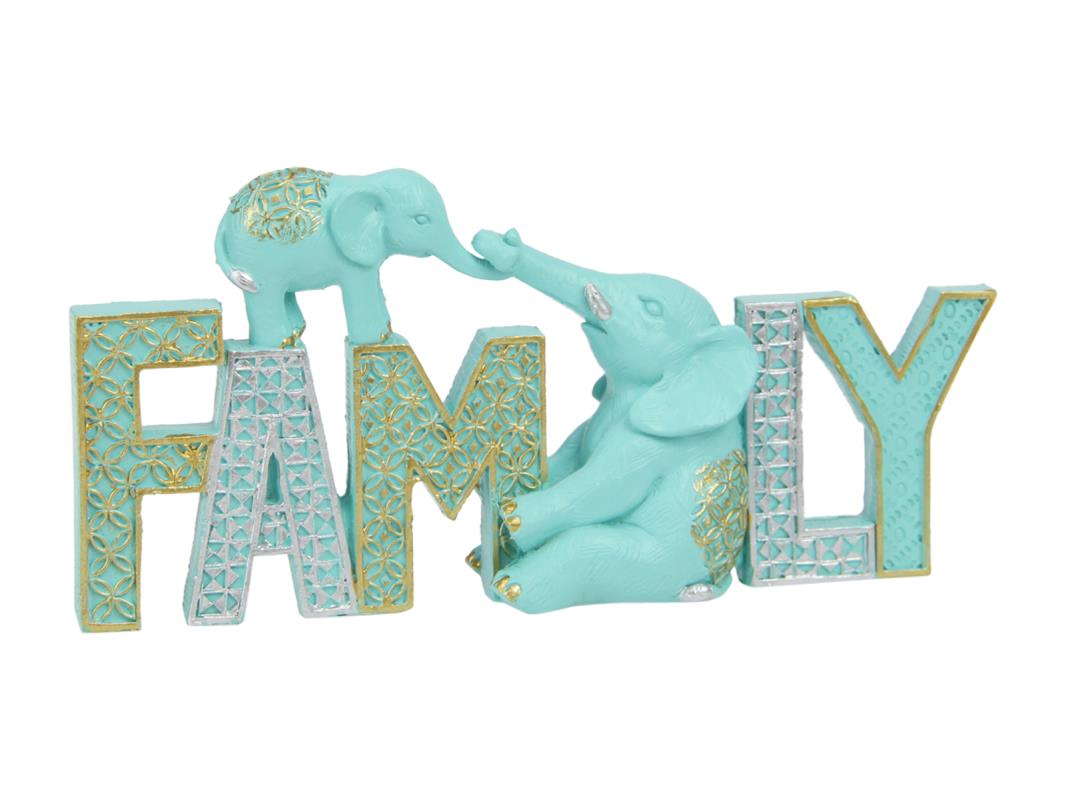 19cm Turquoise Elephant Family Plaque