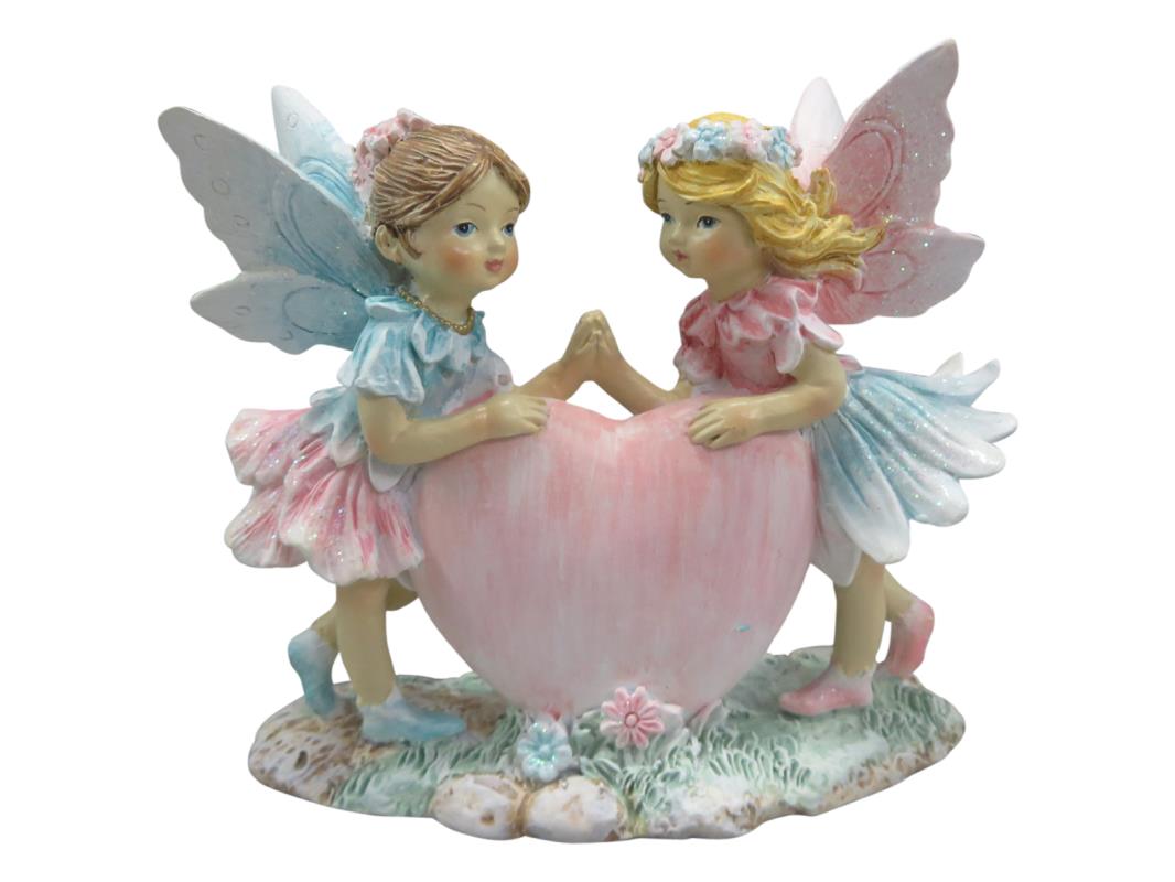 10cm Twin Fairies Holding Hands on Heart