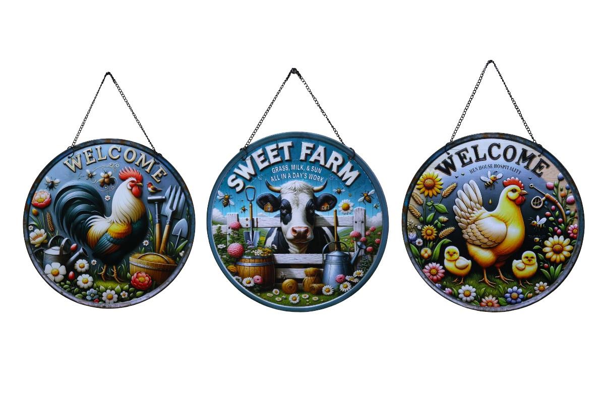 30cm Farmyard Kitchen Tin Signs 3 Asstd