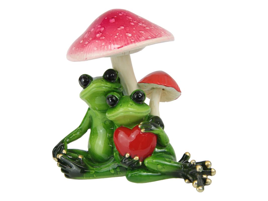 12cm Green Marble Frog Couple Under Mushroom