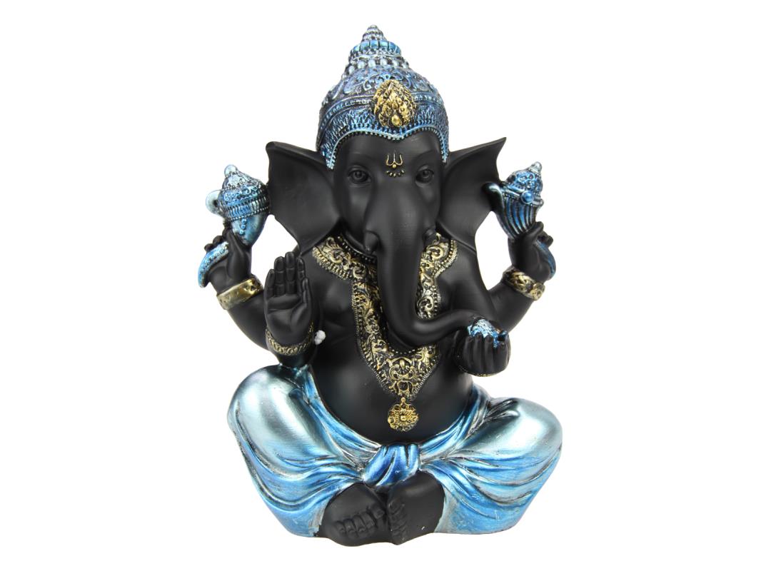 27cm Sitting Ganesh in Shiny Blue Finish