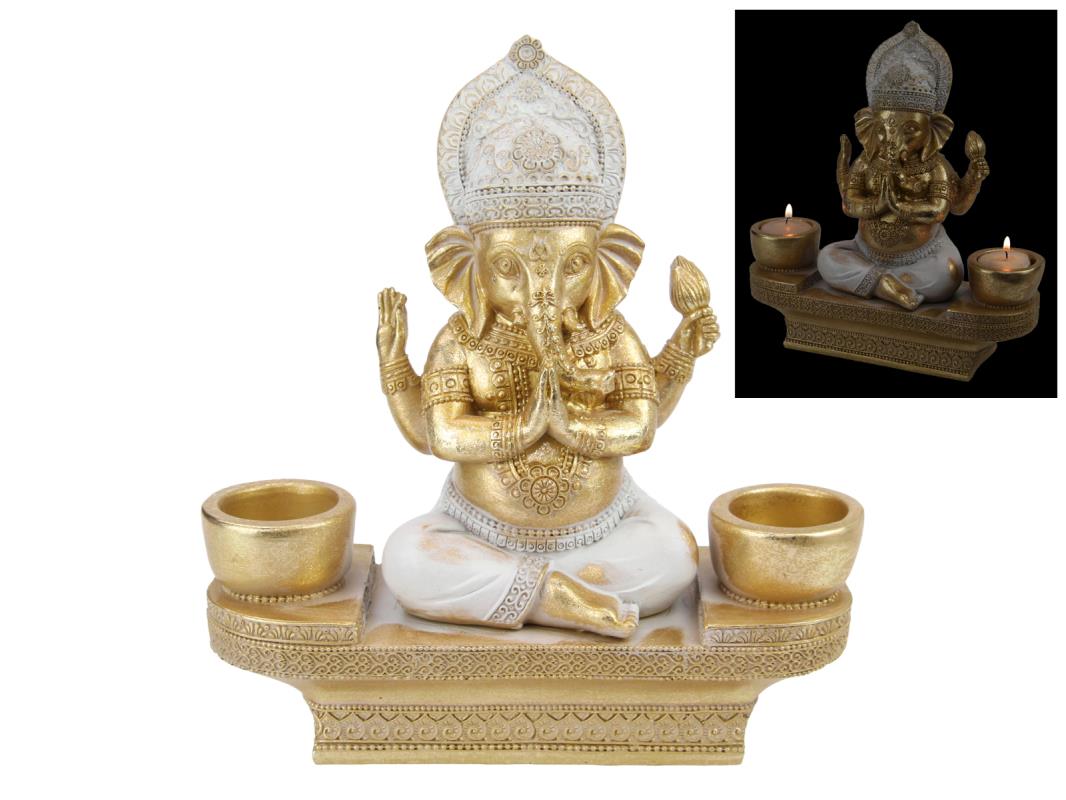 23cm Sitting Ganesh on Base with Twin Tealight Holder