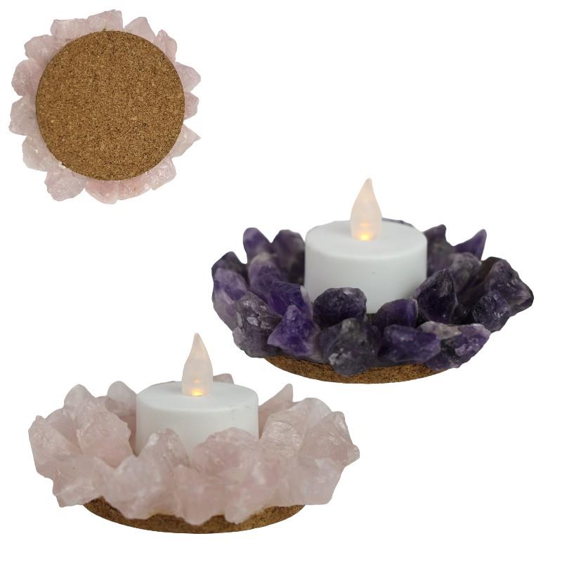 10cm Amethyst & Rose Quartz Tealight 2 Asstd