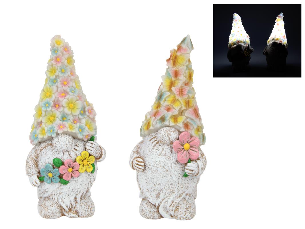 23cm Standing Gnome with Floral Butterfly Head 2 Asstd