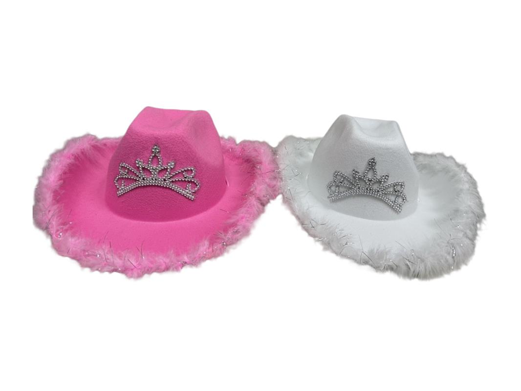 Fluffy Cowgirl Party Hat with Crown 2 Asstd