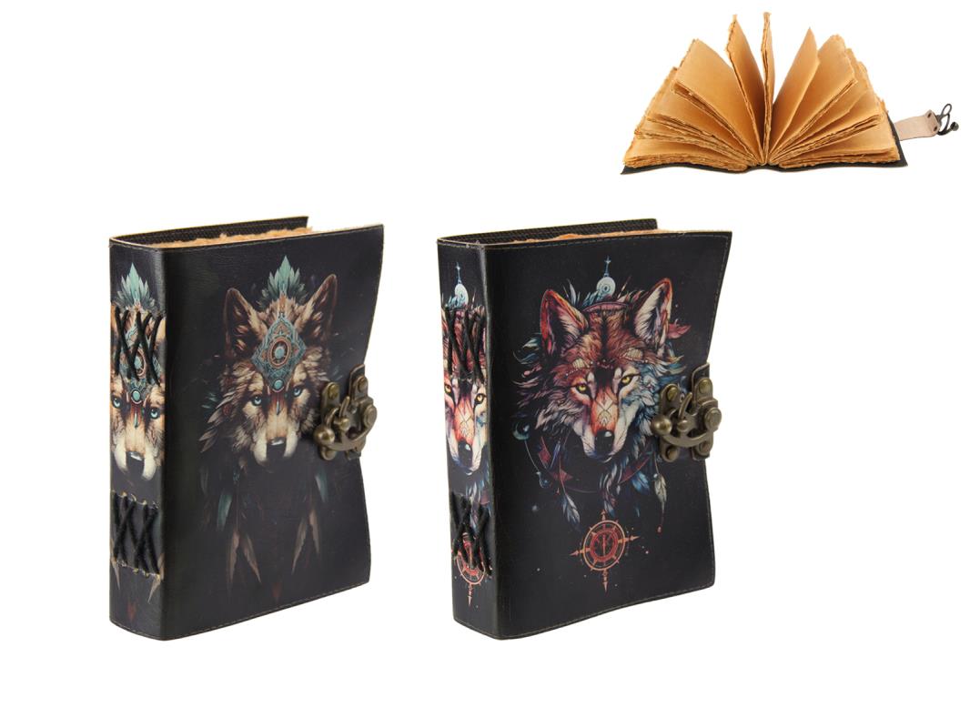 7x5" Leather Printed Journal with Wolf 2 Asstd 18x13cm