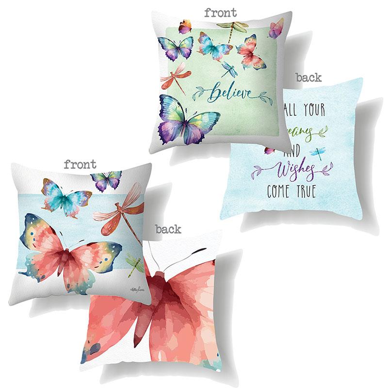 45x45cm Double Sided Cushion with Butterfly & Dragonfly Design 2 Asstd by Kelly Lane