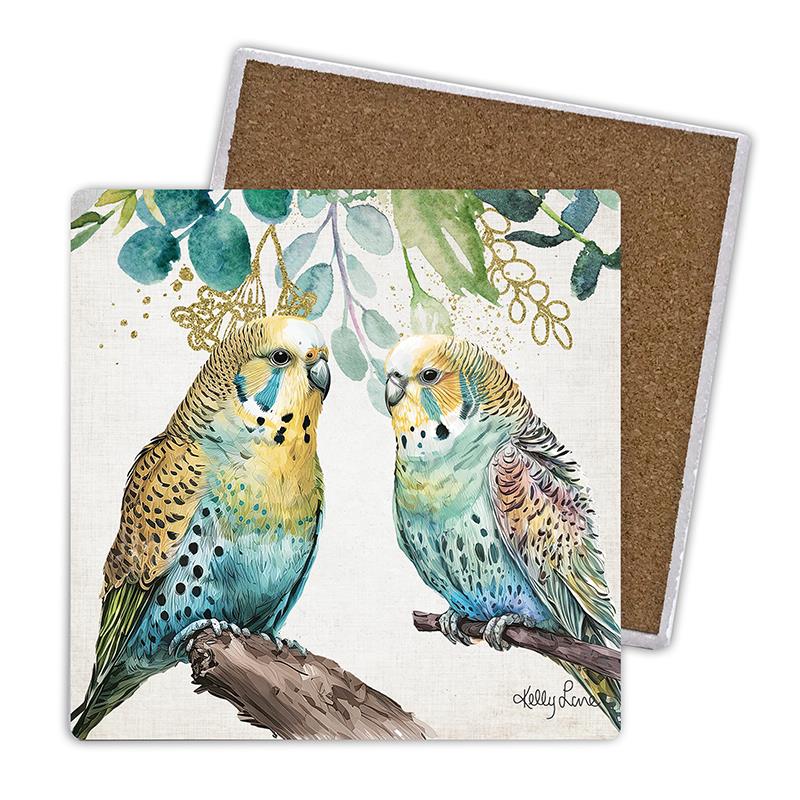 Budgie 10x10cm Ceramic Coaster Set of 4 by Kelly Lane