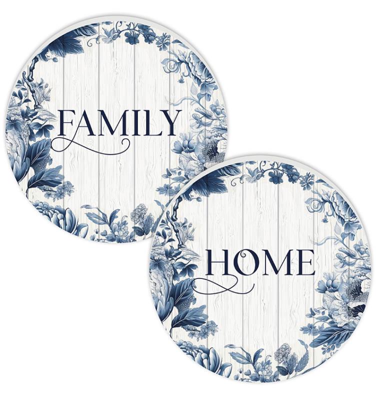 48cm Hamptons Desgin Round Wall Art Home/Family 2 Asstd by Kelly Lane