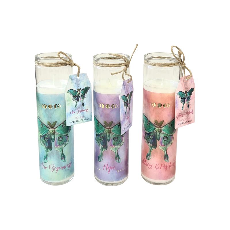 21cm Pillar Candle with Lunar Moth 3 Asstd