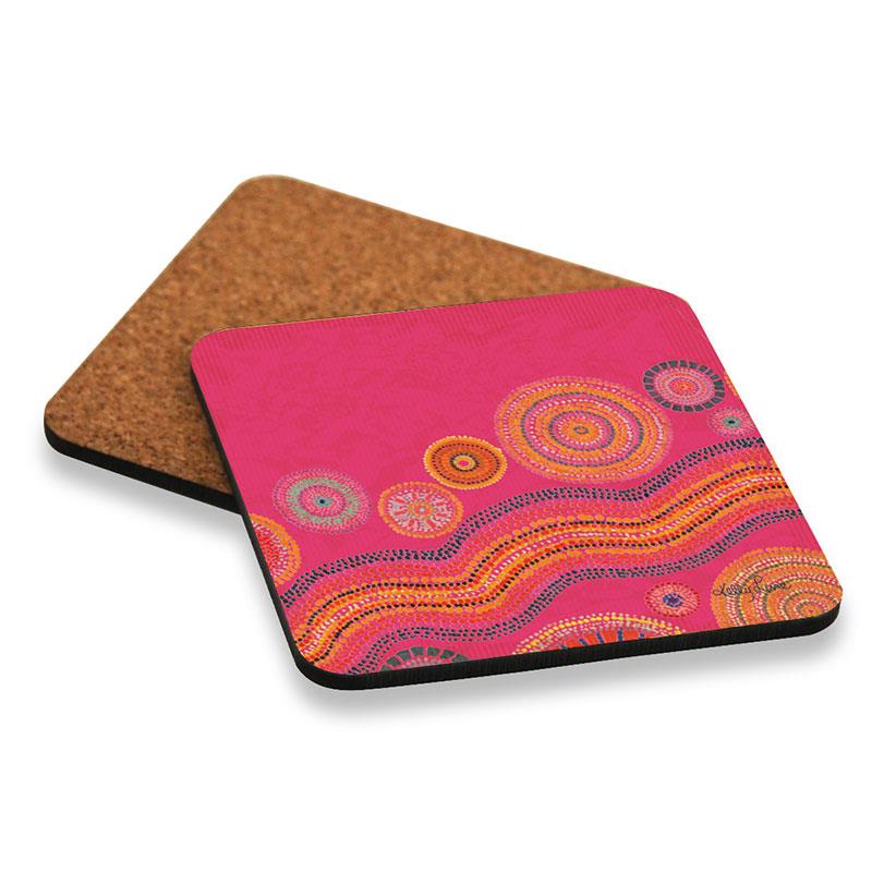 Set of 6 Pink Spirit Coaster 10x10cm (Gift Box) by Kelly Lane