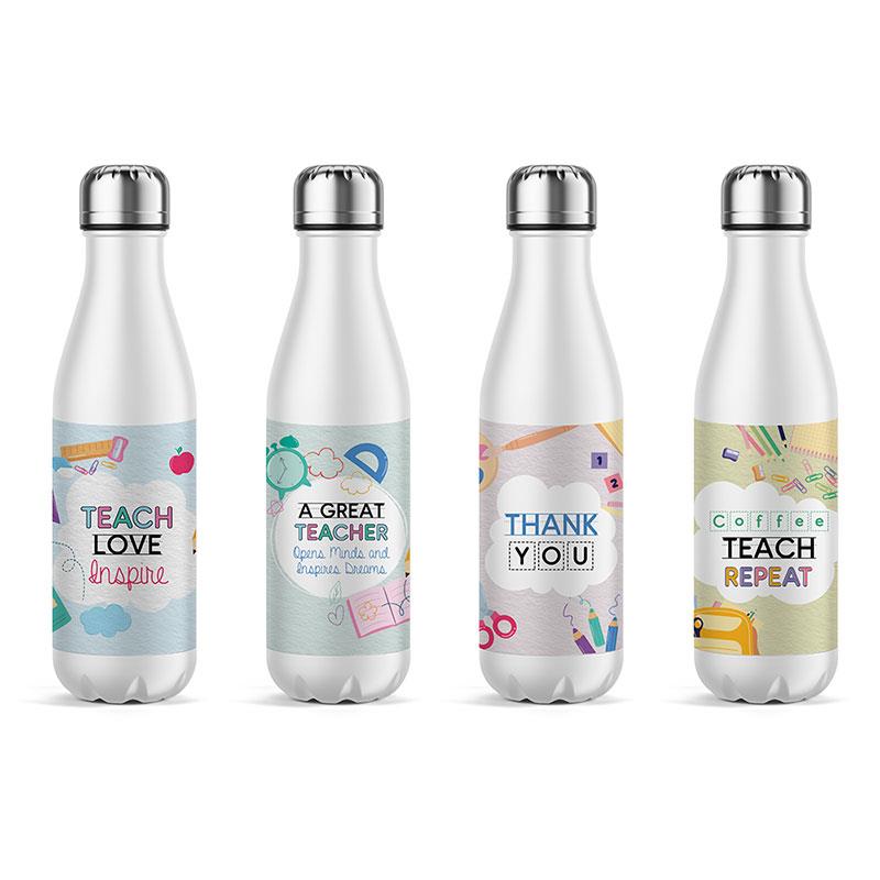 500ml Stainless Steel Bottle with Teacher Design 4 Asstd by Kelly Lane