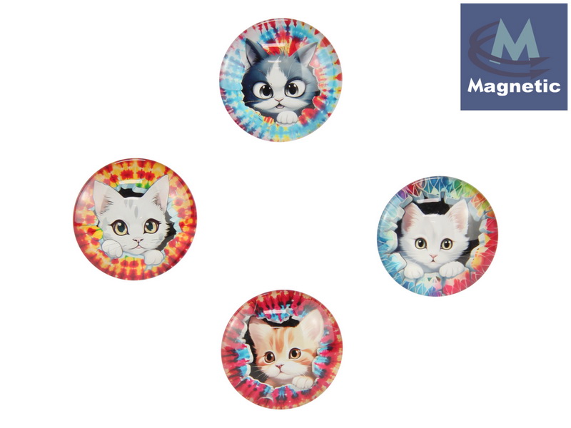 5cm Glass Cat Face Magnet 4 Asstd