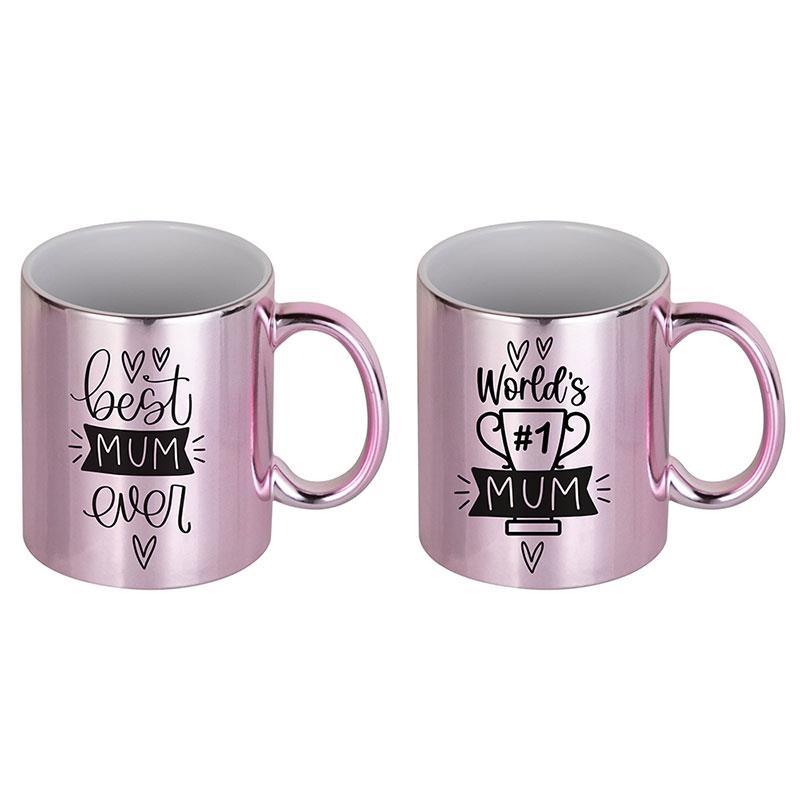 Metallic Pink Porcelain Mug with Mum Wording 2 Asstd