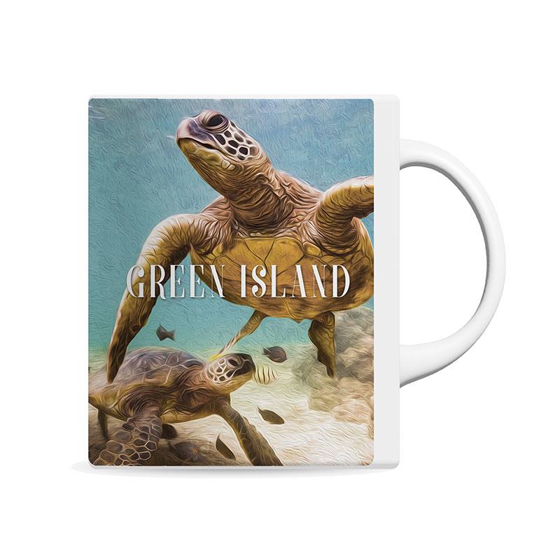 11oz Porcelain Mug Green Island Turtle by Kelly Lane