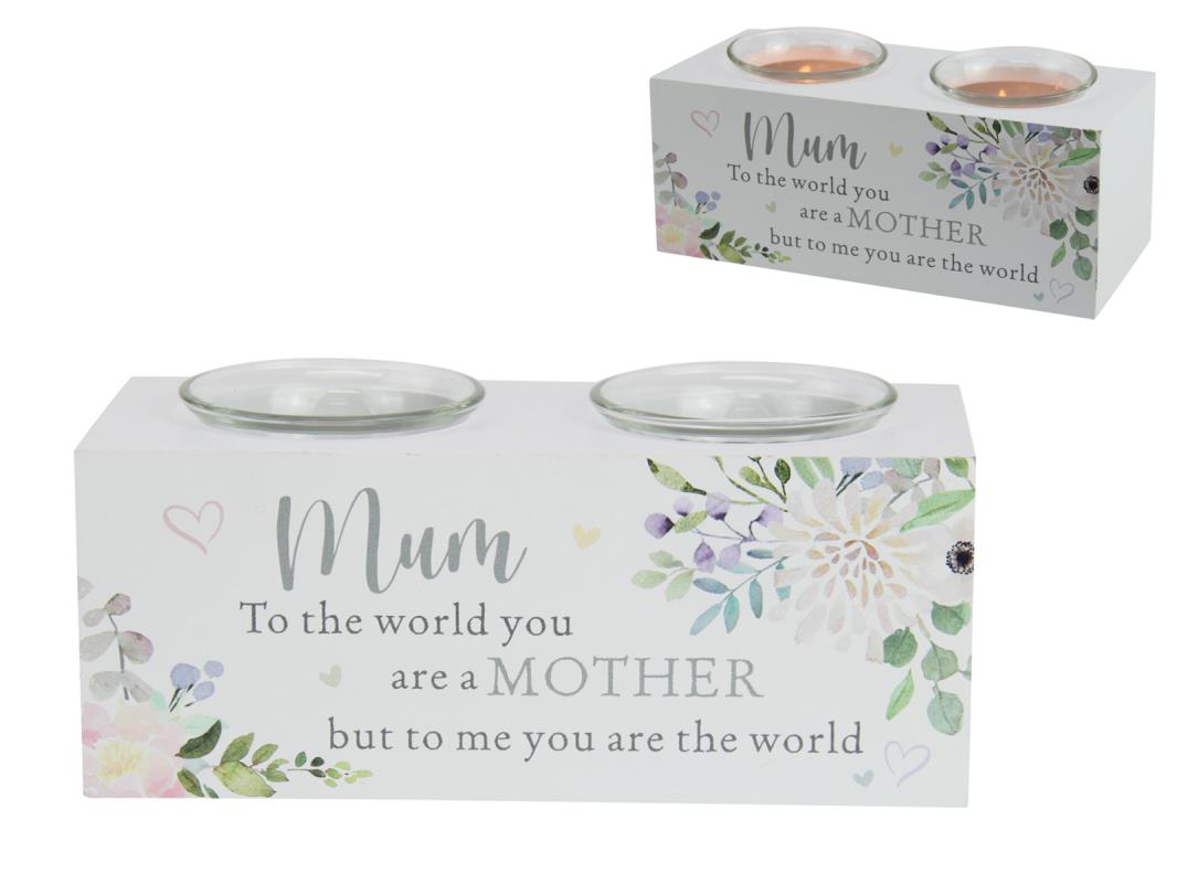 17cm Mum Twin Tealight Holder with Floral Design