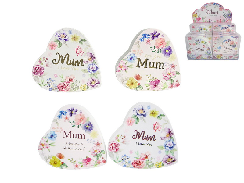 10cm Mum MDF Heart 2 Asstd (12=Free Display)