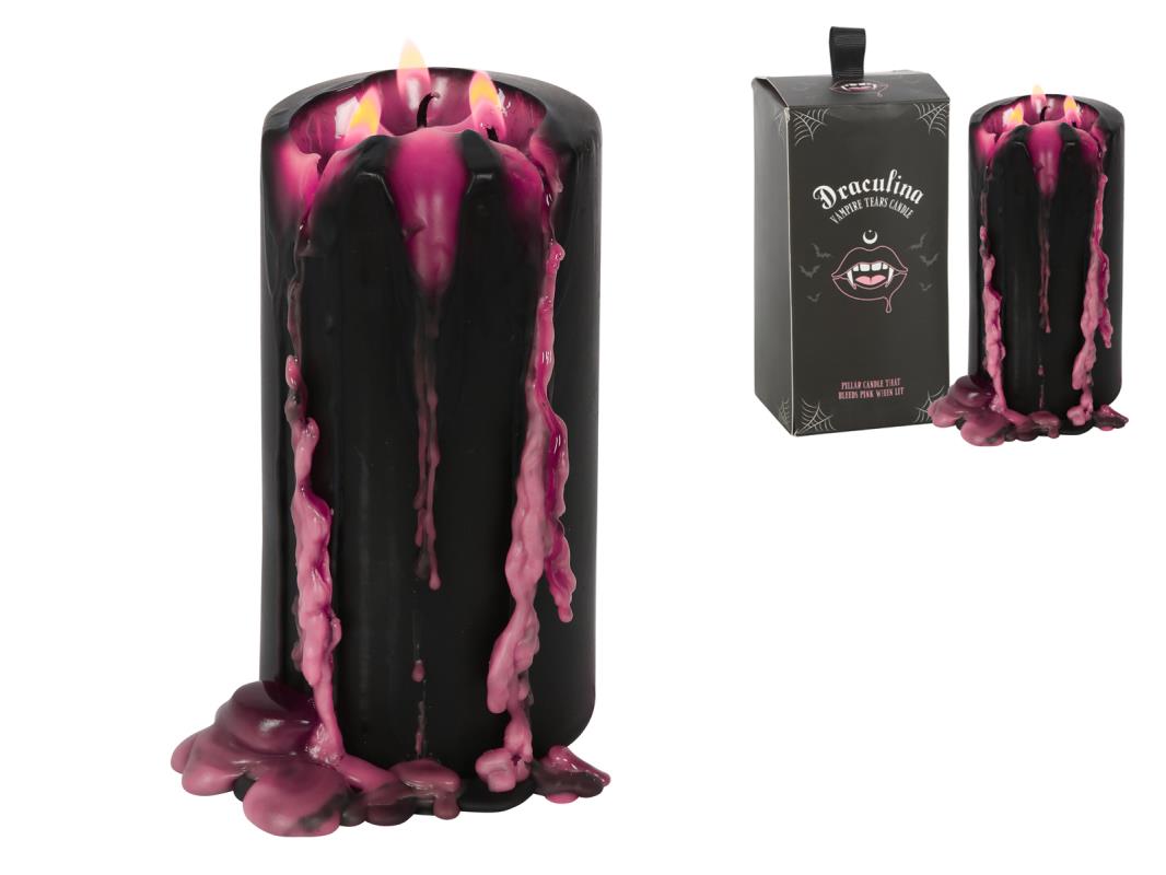 Large Pink Vampire Tears Unscented Pillar Candle