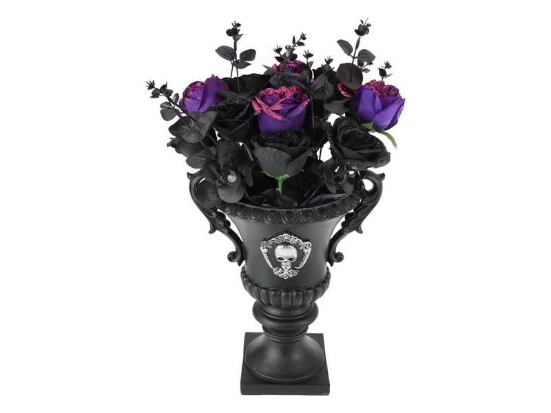 42cm Black Gothic Vase with Flowers