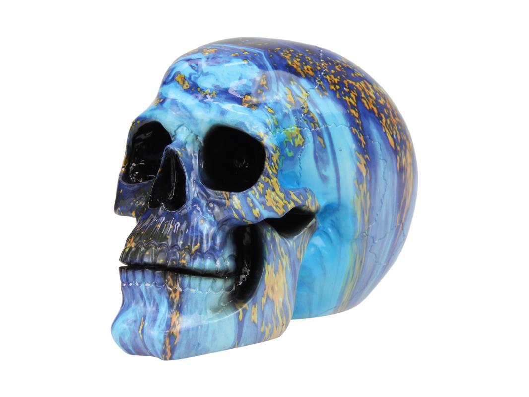 18cm Blue & Gold Marble Finish Skull