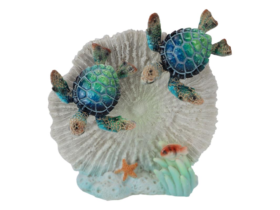 17cm Twin Marble Turtles on Coral Wall