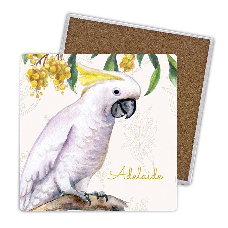 Set of 4 Ceramic Square Coaster 10x10cm (Gift Box) Cockatoo