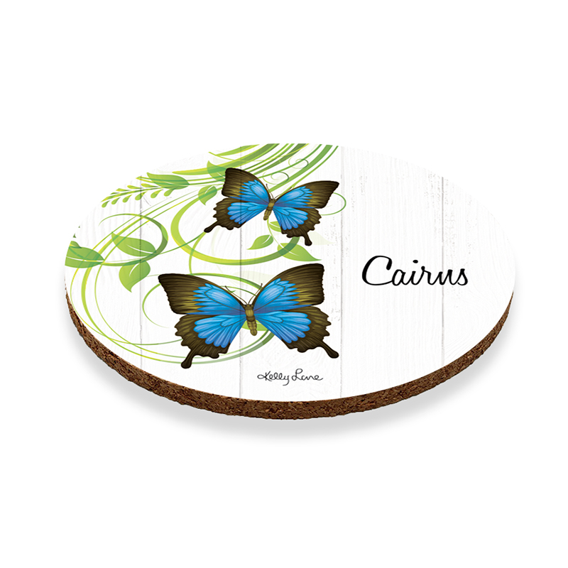 Set of 6 10cm Round Cork Coaster Ulysses Butterfly by Kelly Lane