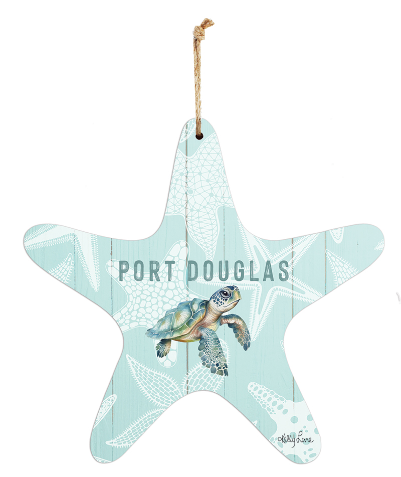 24x25cm Hanging Star Tin Sign Coastal Turtle by Kelly Lane