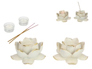 16cm White Lotus Tealight Holder