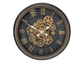 43cm Black & Gold Clock with Moving Cogs