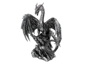 56cm Antique Black Dragon on Cliff